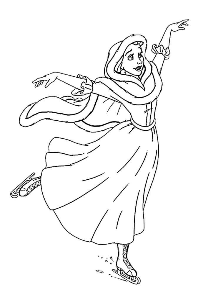 Dibujo de Belle Va a Patinar Sobre Hielo para Colorear