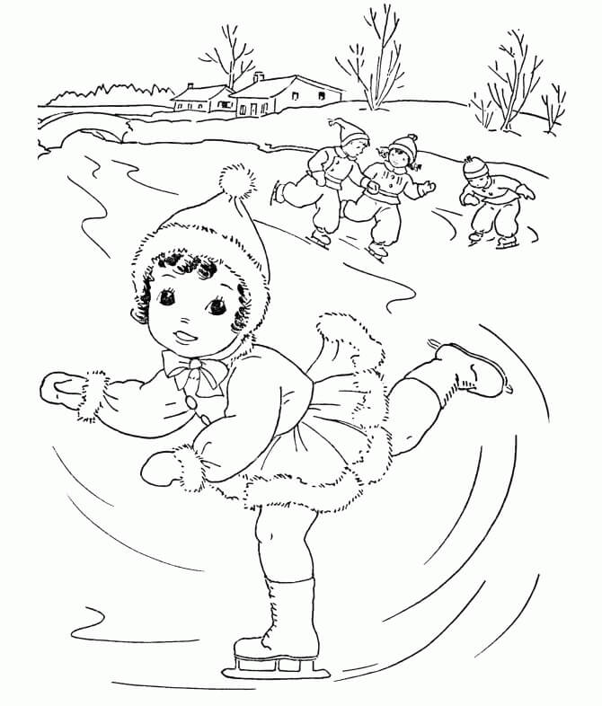 Dibujo de Las Mujeres Juegan Patinaje Sobre Hielo para Colorear