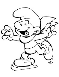 Dibujo de Los Pitufos Jugando a Patinaje Sobre Hielo para Colorear