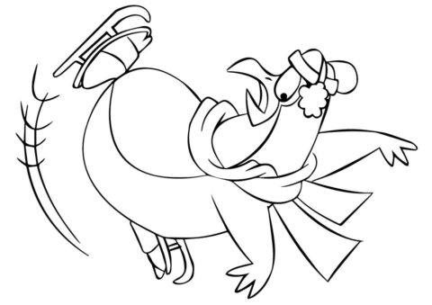 Dibujo de Pollo Jugando Patinaje Sobre Hielo para Colorear