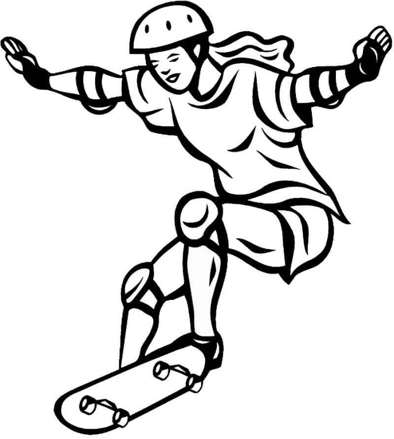 Dibujo de Chica en Patineta para Colorear