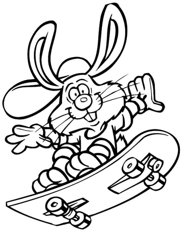 Dibujo de Conejo en Patineta para Colorear