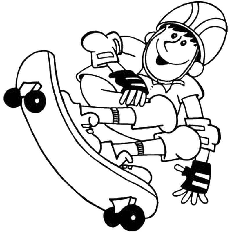 Dibujo de Niño en Patineta para Colorear