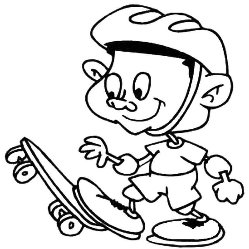 Dibujo de Niño y Patineta para Colorear