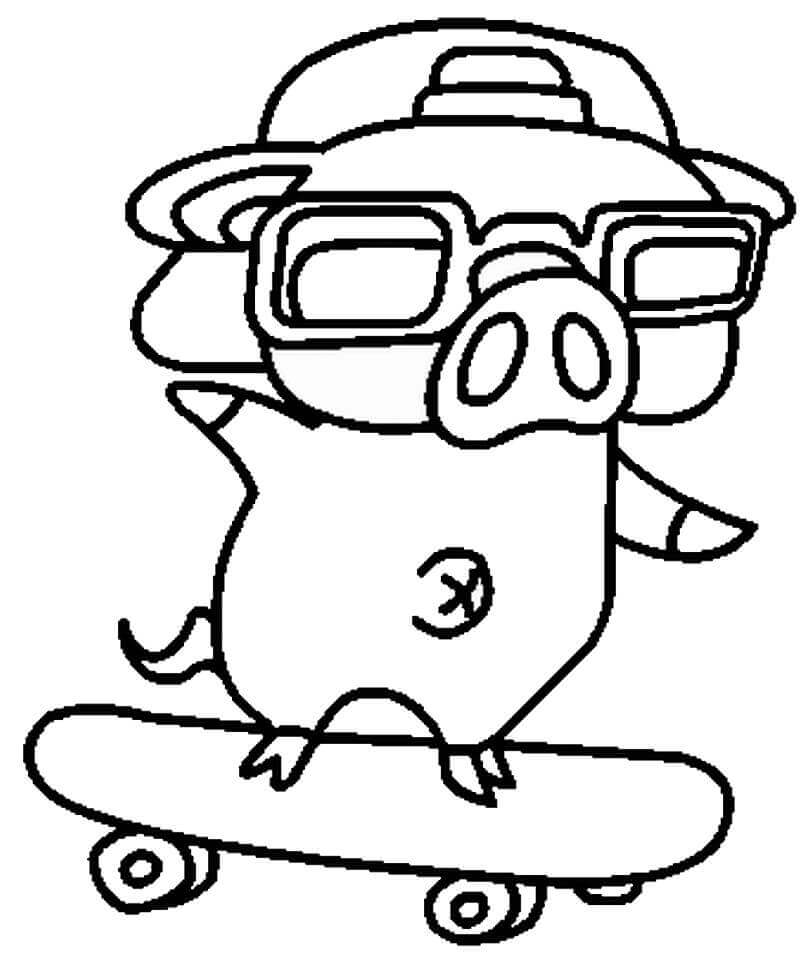 Dibujo de Un Cerdo con Patineta para Colorear