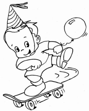 Dibujo de Un niño con Patineta para Colorear