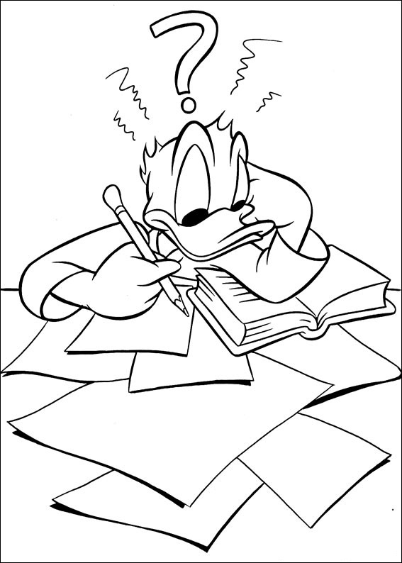 Dibujo de Donald Estudiando para Colorear