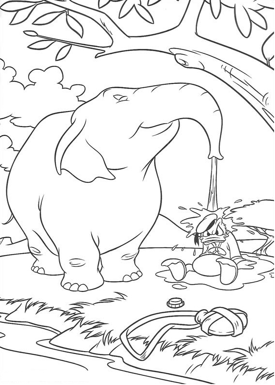Dibujo de Donald y Elefante para Colorear