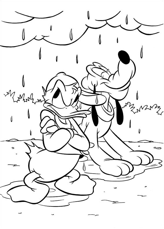 Dibujo de Donald y Pluton Bajo la Lluvia para Colorear