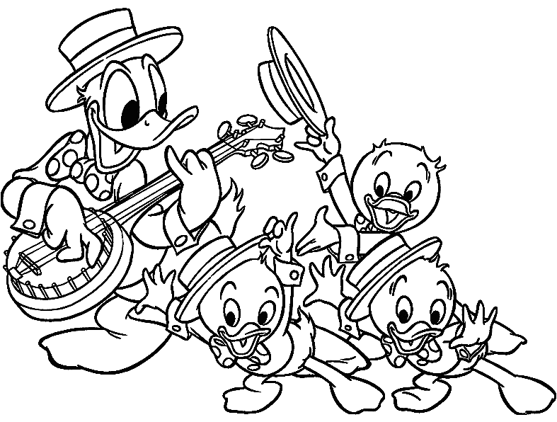 Dibujo de Pato Donald Tocando el Banjo para Colorear
