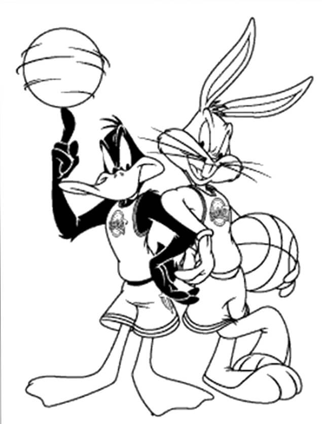 Dibujo de Bugs Bunny y el Pato Lucas Sosteniendo Bolas para Colorear