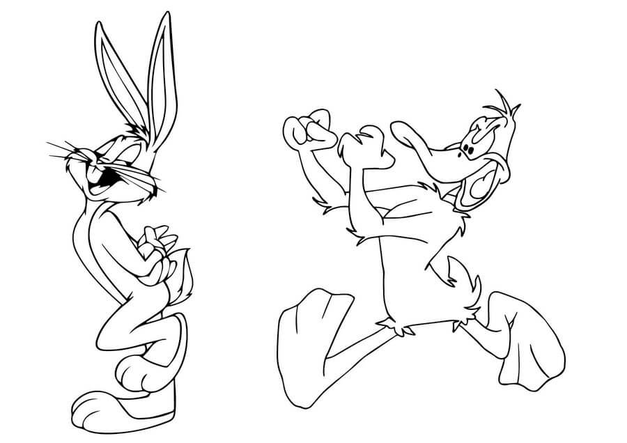 Dibujo de Daffy Duck Lucha y Bugs Bunny Divertido para Colorear