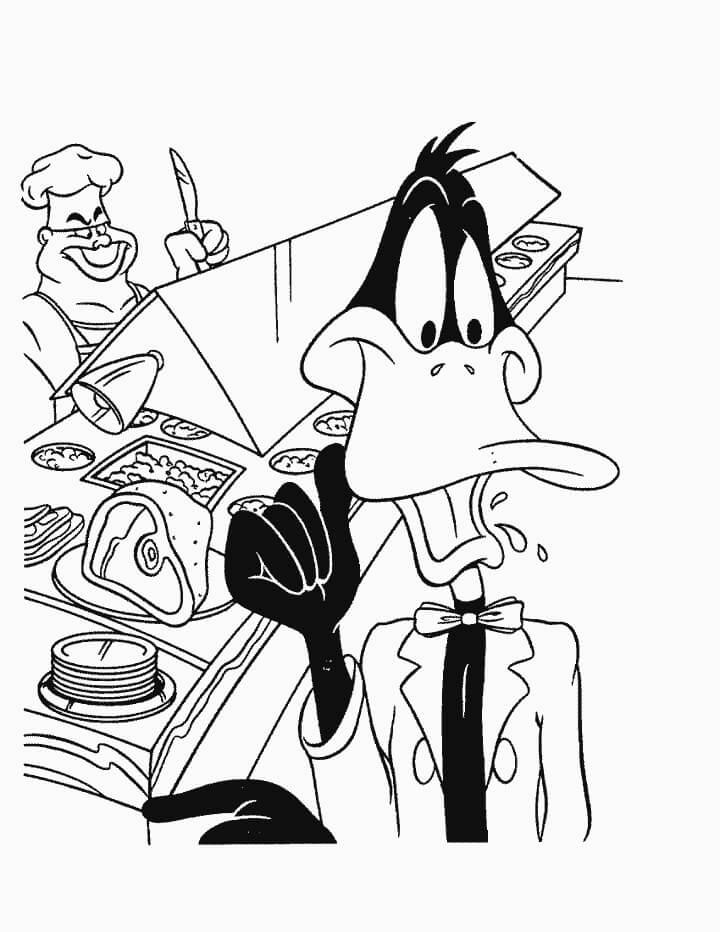 Dibujo de El Pato Lucas Compra Comida para Colorear