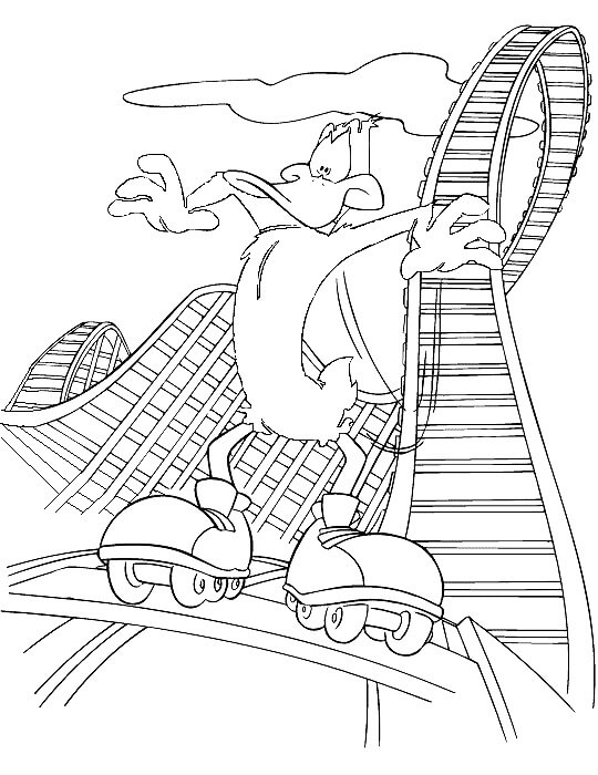 Dibujo de Patinaje Sobre Ruedas del Pato Lucas para Colorear