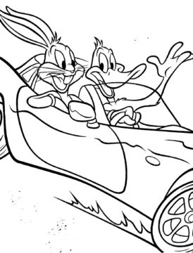 Dibujo de Pato Lucas y Bugs Bunny en el Coche para Colorear