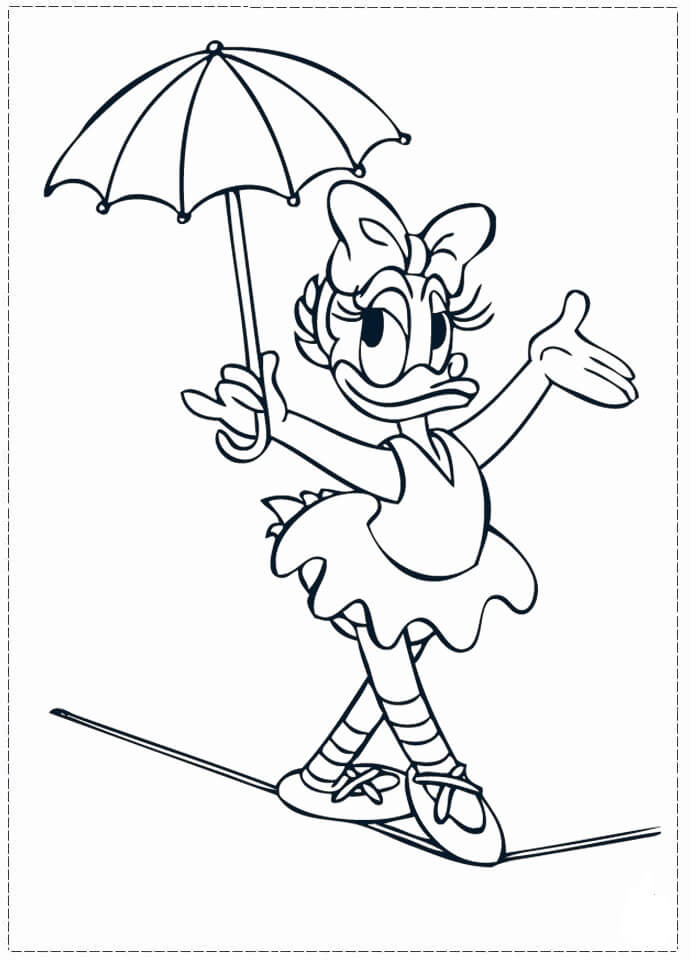 Dibujo de Daisy Duck Sosteniendo Paraguas Danc Ballet para Colorear