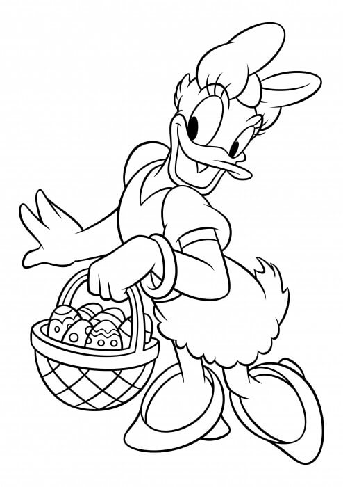 Dibujo de Daisy Duck con Canasta de Pascua para Colorear