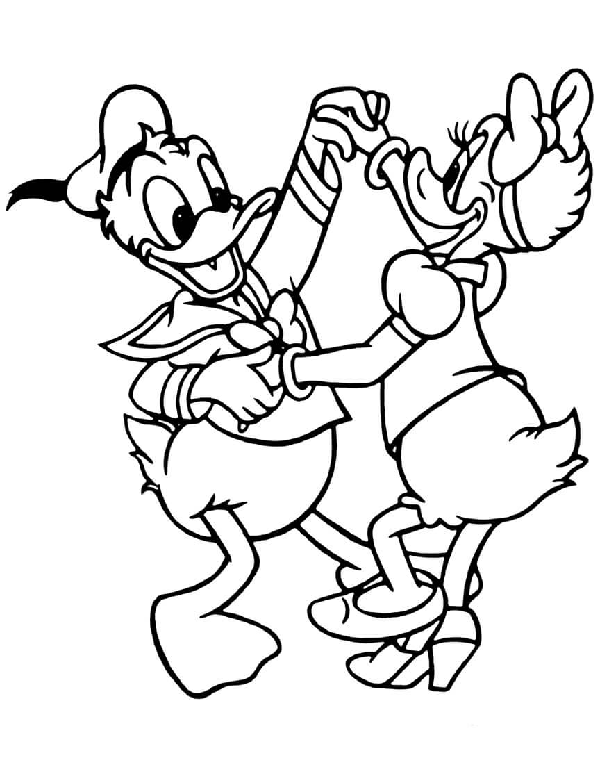 Dibujo de Daisy Duck y Donald Duck Bailando para Colorear