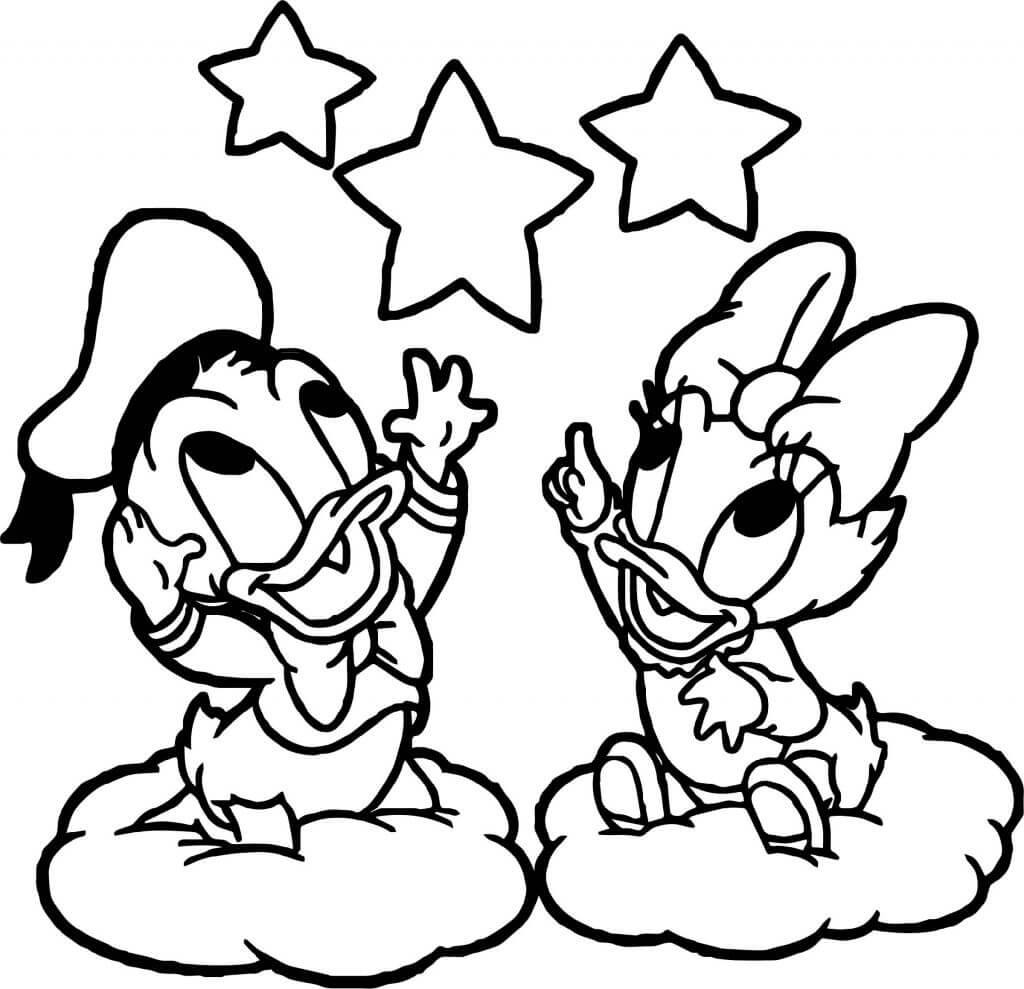 Dibujo de Daisy Duck y Donald Duck con Estrella para Colorear