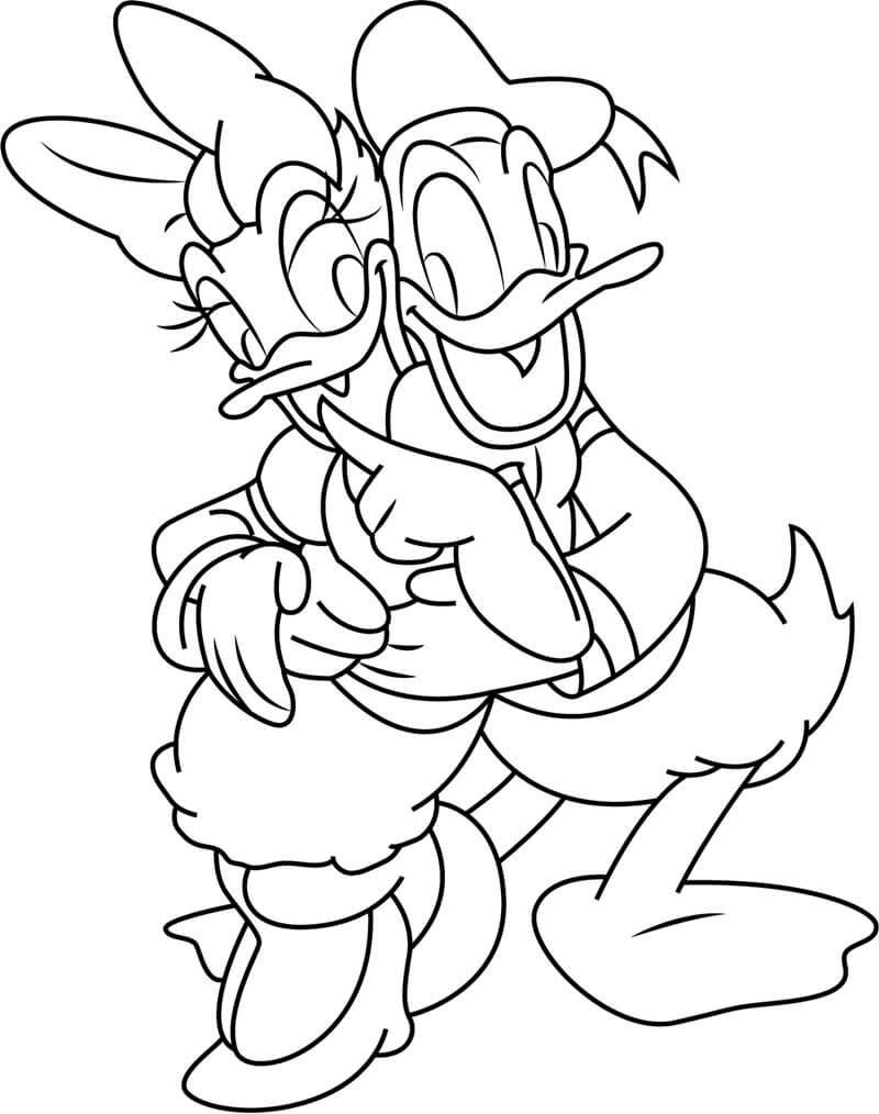 Dibujo de Donald Duck Abrazando a Daisy Duck para Colorear