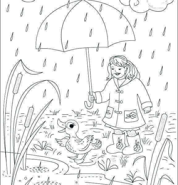 Dibujo de Niña y Pato para Colorear