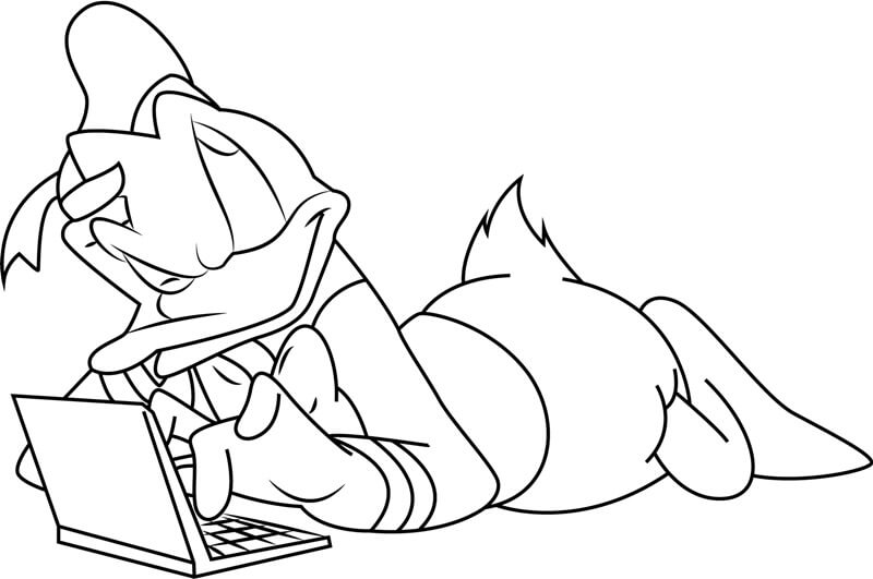 Dibujo de Pato Donald con Laptop para Colorear