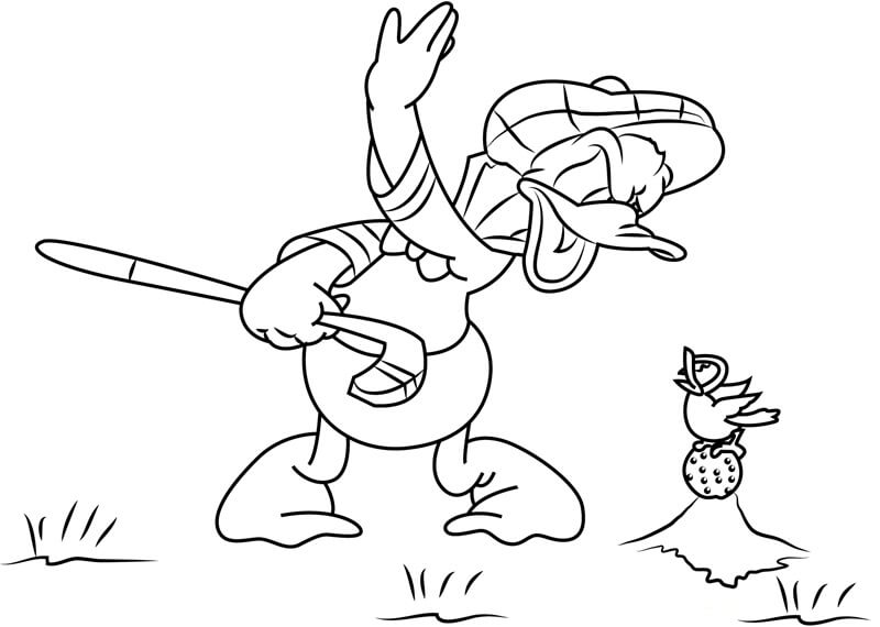 Dibujo de Pato Donald Jugando al Golf para Colorear