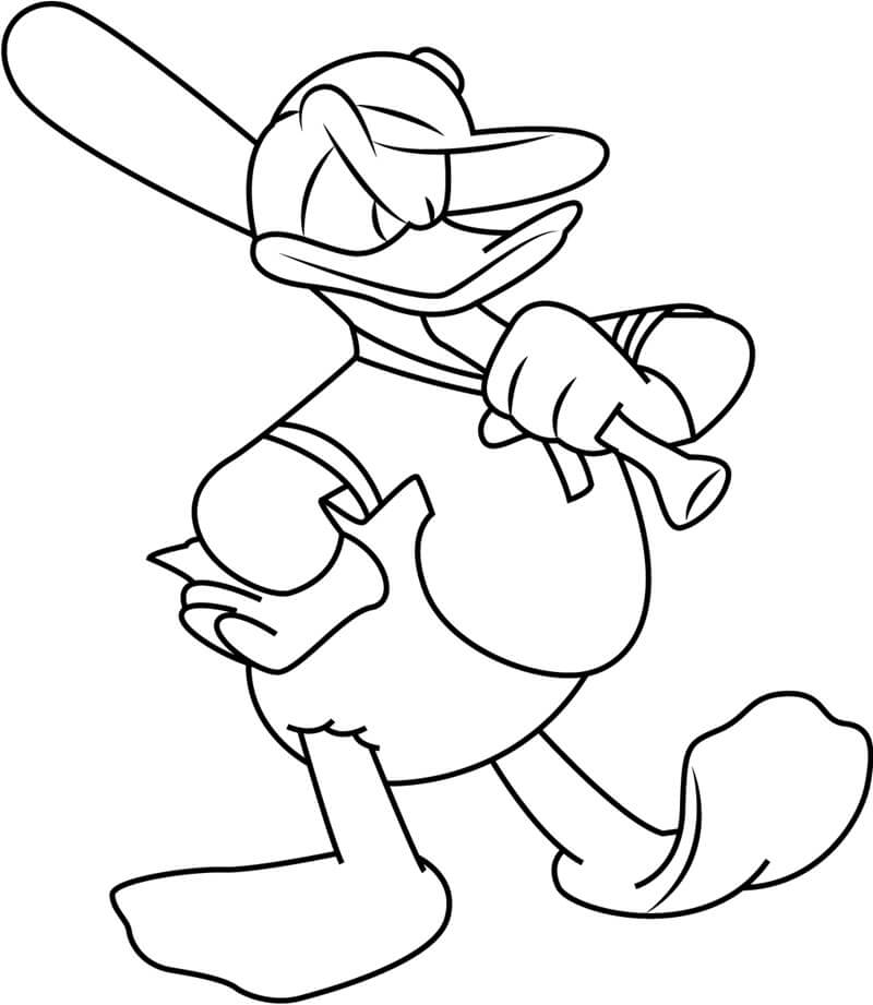 Dibujo de Pato Donald Jugar al béisbol para Colorear