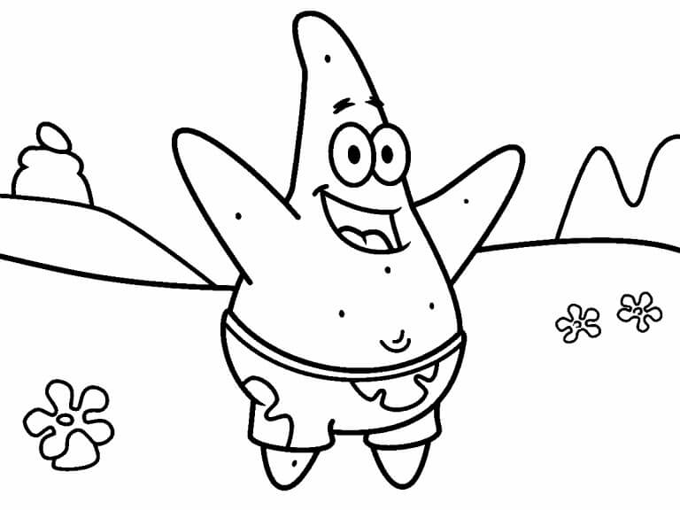 Dibujo de Feliz Patrick Estrella en la Playa para Colorear