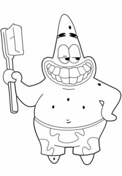 Dibujo de Patrick Star Sosteniendo un Cepillo de Dientes para Colorear
