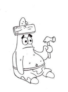 Dibujo de Patrick Star Sosteniendo un Martillo para Colorear