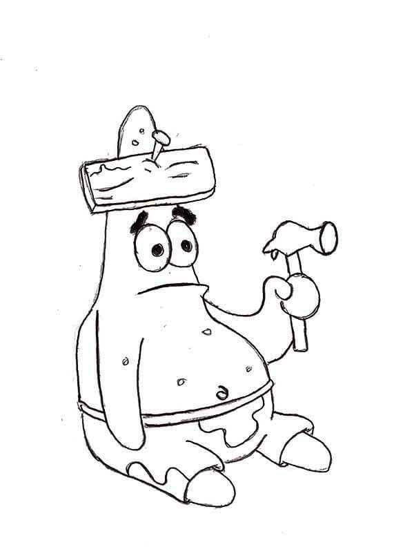 Dibujo de Patrick Star Sosteniendo un Martillo para Colorear