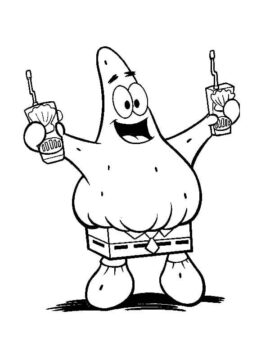 Dibujo de Patrick Star Sosteniendo una Bebida para Colorear