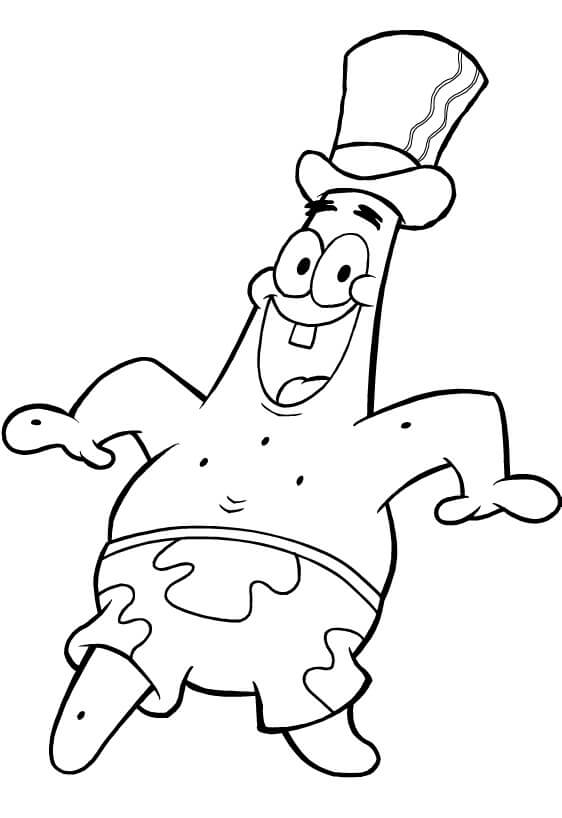 Dibujo de Patrick Star con Sombrero para Colorear