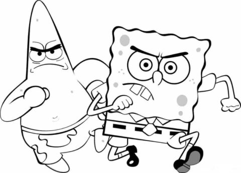 Dibujo de Patrick Star y Bob Esponja Corriendo para Colorear