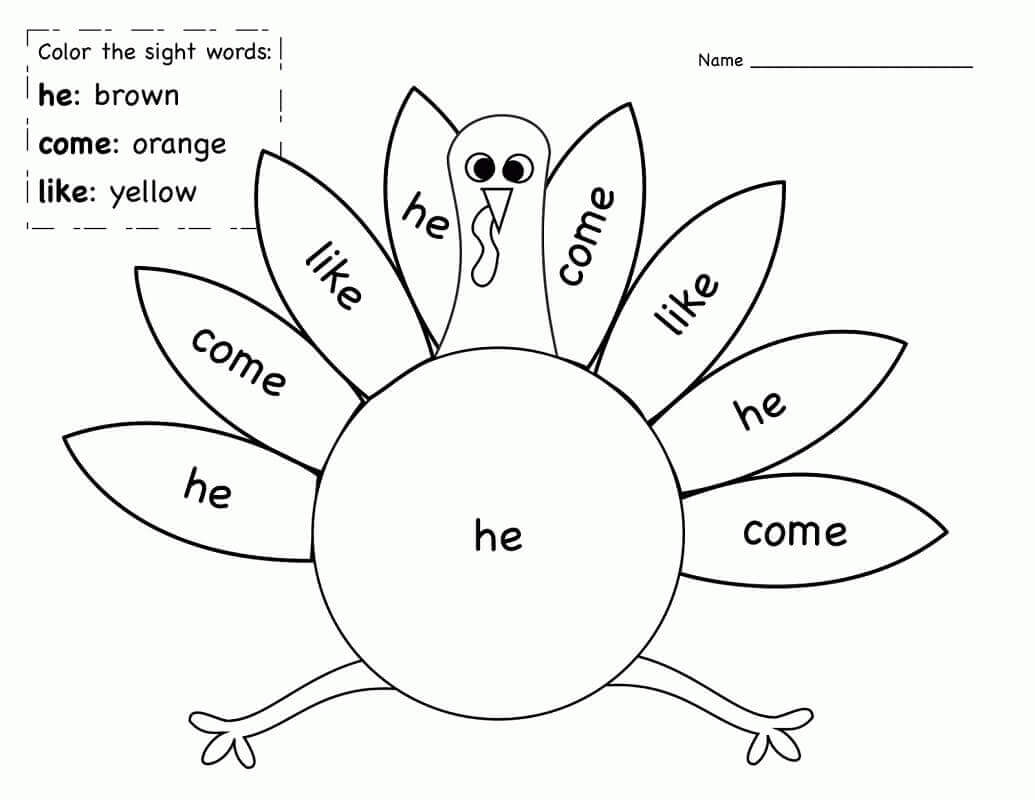 Dibujo de Palabras de Vista de Pavo para Colorear