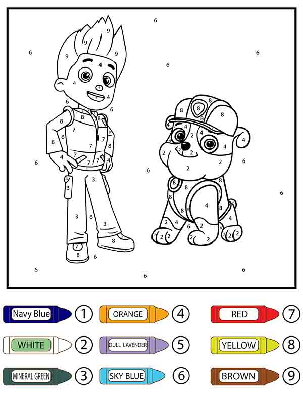 Dibujo de Patrulla Canina Alex Porter y Rubble Colorear por número página para Colorear
