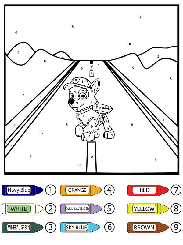 Dibujo de Patrulla Canina Rocky Color por número página para Colorear