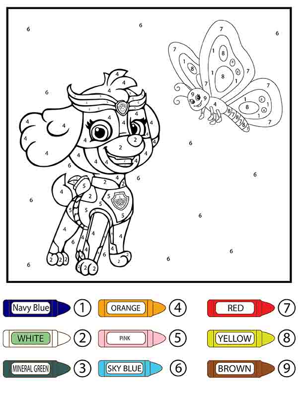 Dibujo de Patrulla Canina Skye Color por número página para Colorear