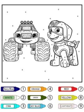 Dibujo de Patrulla Canina Zuma y Big Car Colorear por número página para Colorear