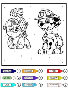 Dibujo de Paw Patrol Rubble y Marshall Colorear por número página para Colorear
