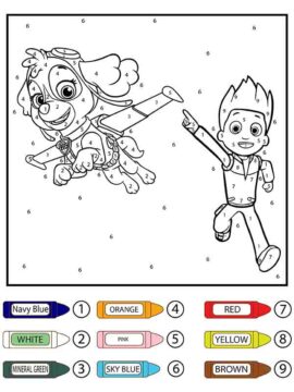 Dibujo de Paw Patrol Skye Flying Color por número página para Colorear