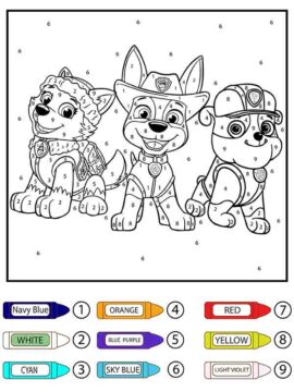 Dibujo de Paw Patrol Skye Rocky y Rubble Colorear por número página para Colorear
