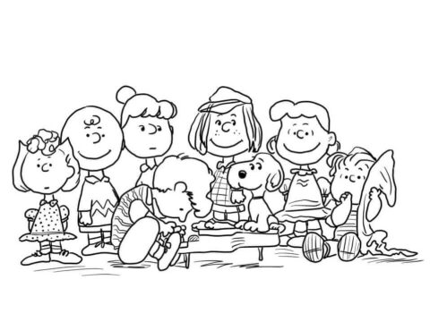 Dibujo de Personajes de Cacahuetes Sonriendo para Colorear