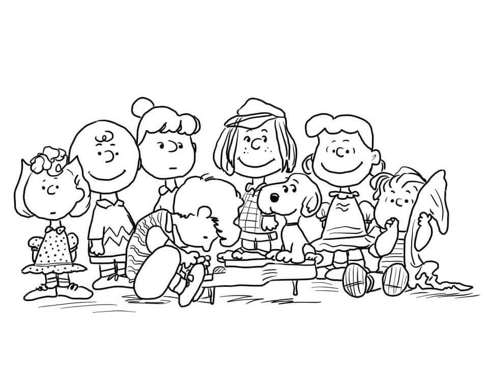 Dibujo de Personajes de Cacahuetes Sonriendo para Colorear