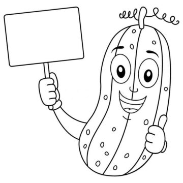 Dibujo de Pepino Sosteniendo una Pizarra para Colorear