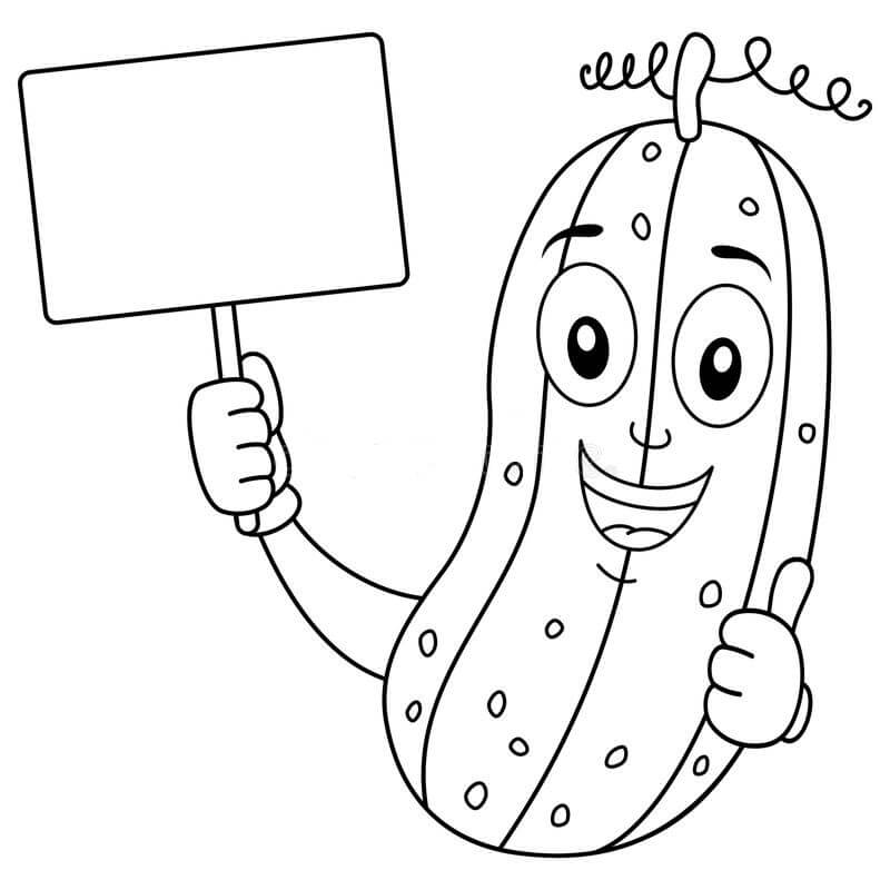 Dibujo de Pepino Sosteniendo una Pizarra para Colorear