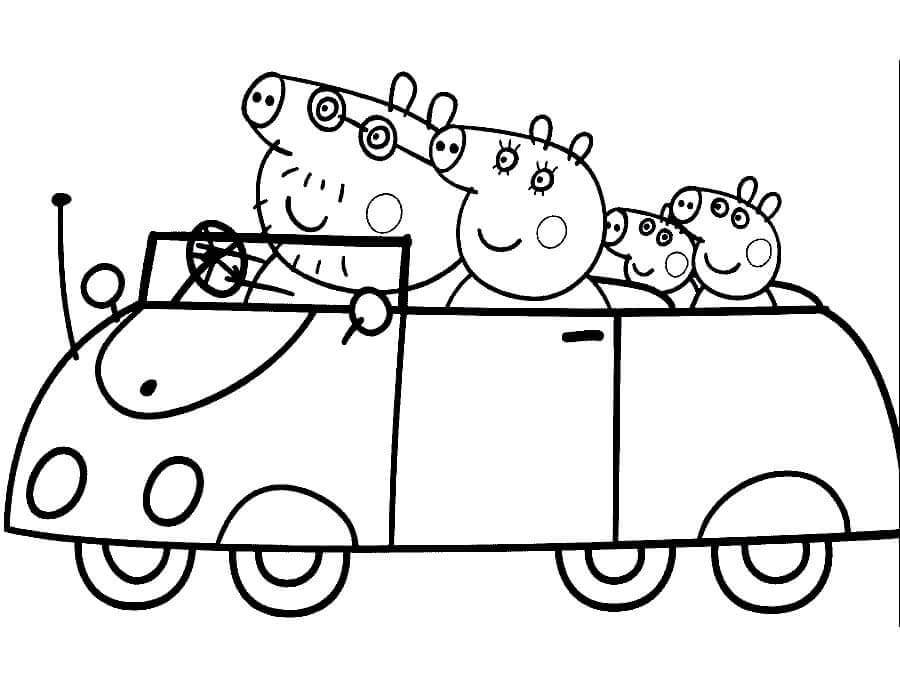 Dibujo de Familia Peppa Pig de Vacaciones para Colorear