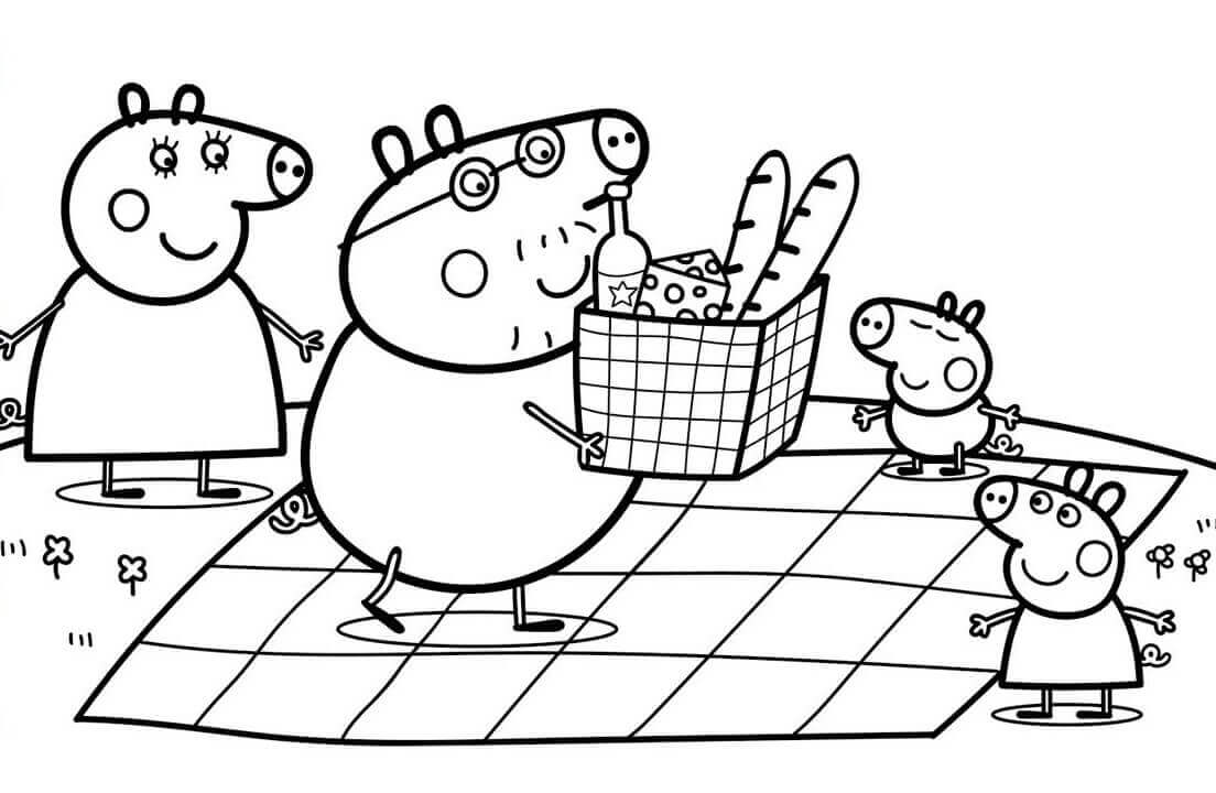 Dibujo de Familia de Peppa Pig Ir de Picnic para Colorear