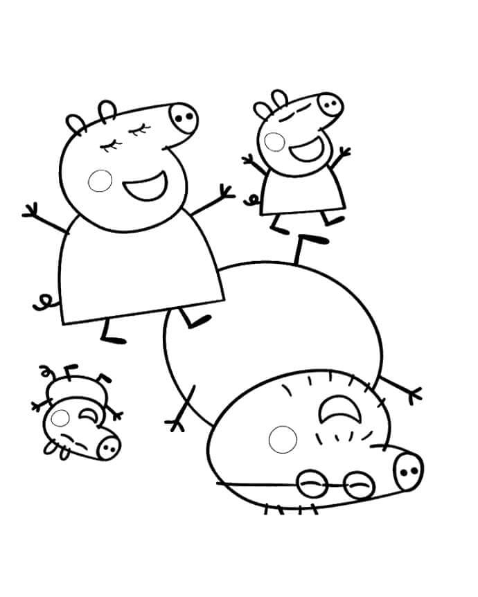 Dibujo de Feliz Familia Peppa Pig para Colorear